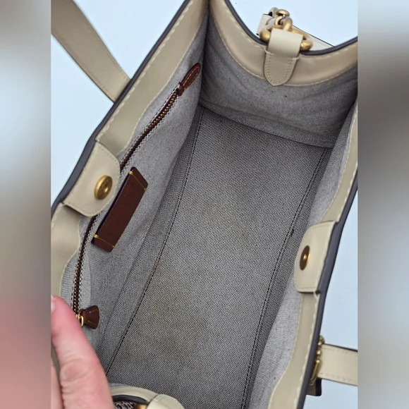 Coach Field Tote In Upwoven Leather, Chalk Multi - Picture 10 of 16